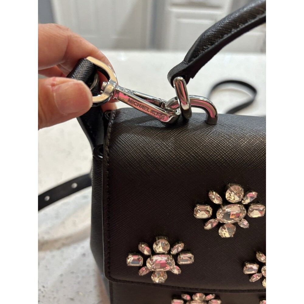 Michael Kors Ava Small Satchel Jewel Saffiano Black Leather Preowned - Picture 3 of 11